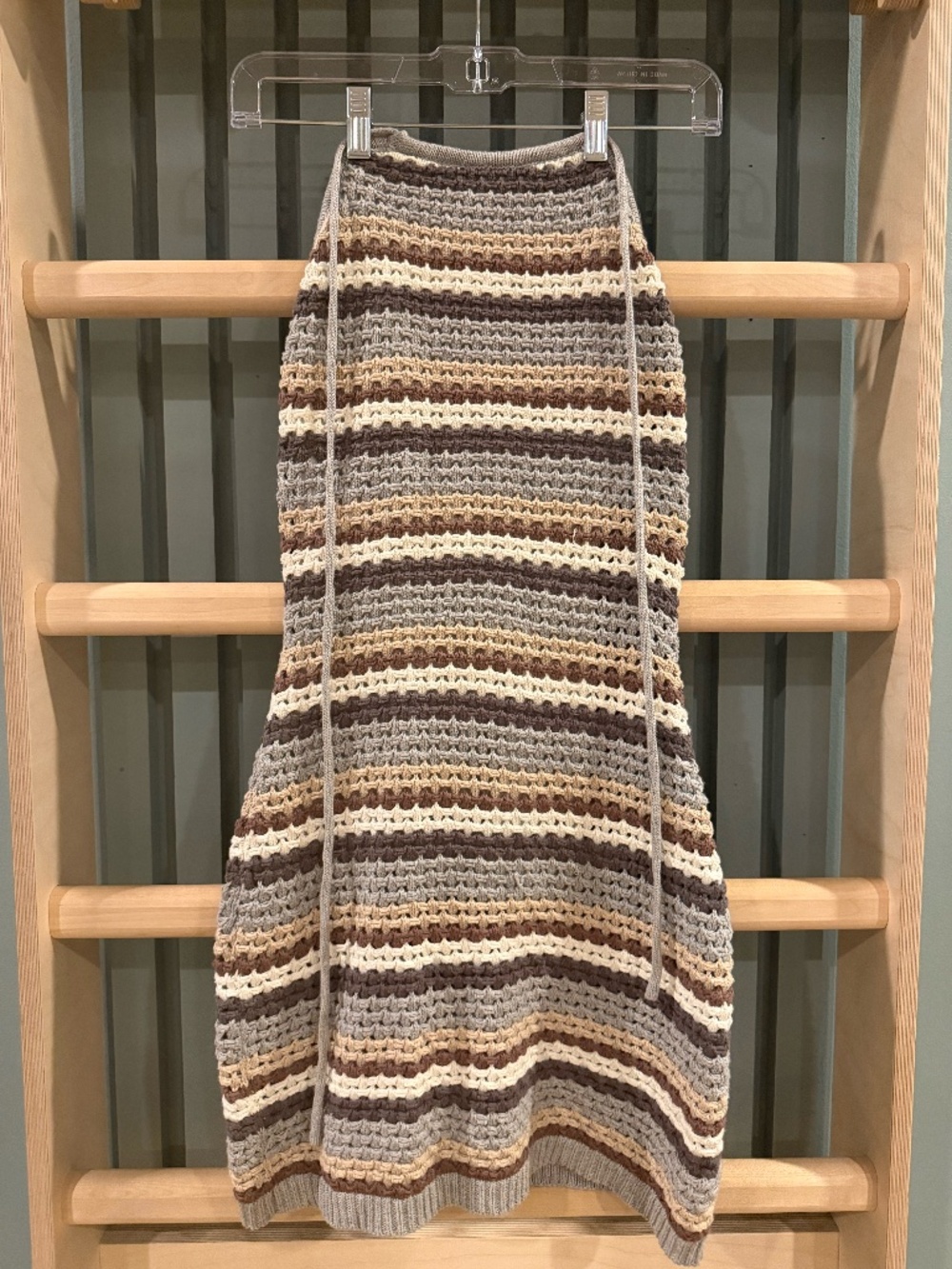 Promesa Crochet Knit Halter Sweater Dress Gray Mocha Striped Boho Size S
